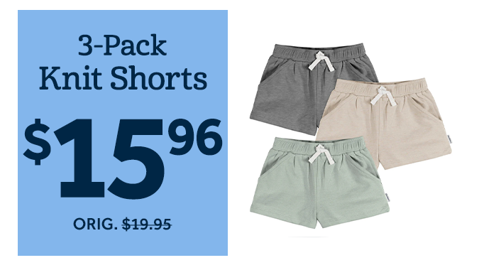 3-Pack Baby & Toddler Girls Dark Grey, Oatmeal, & Green Knit Shorts