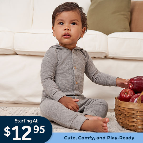 Cute, comfy and Play Ready Rompers from $12.95