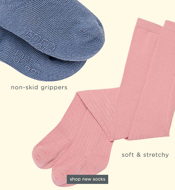 Soft and stretchy new baby and toddler hosiery featuring non-skid grippers