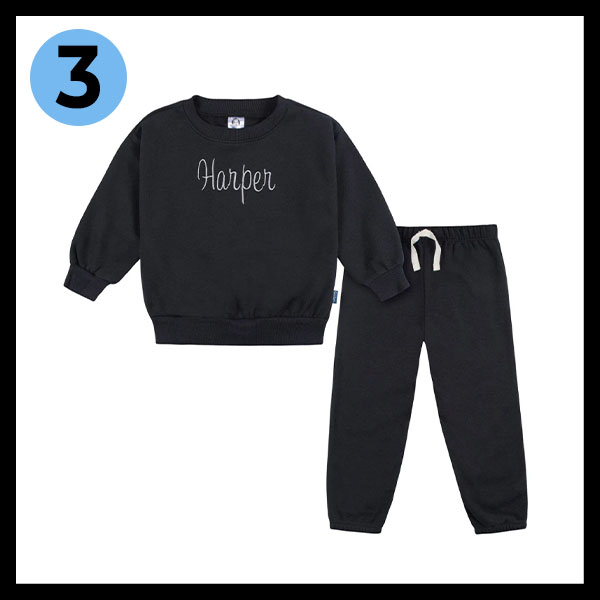 Embroidered 2-Piece Infant & Toddler Neutral Black Sweatshirt & Pant Set