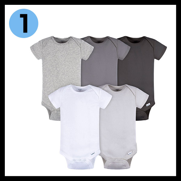 5-Pack Baby Neutral Greys Short Sleeve Onesies® Bodysuits