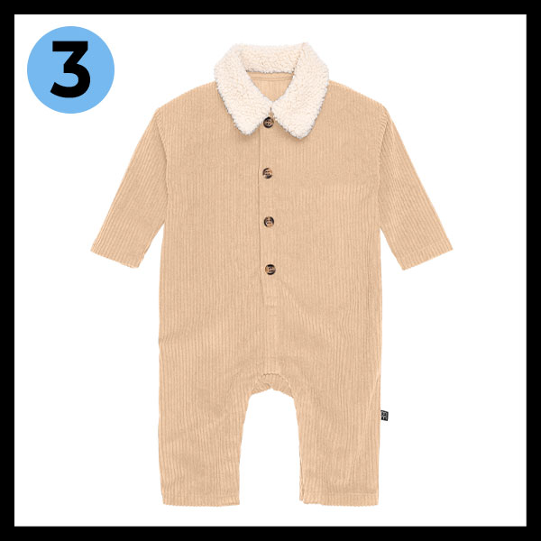 Baby Boys Light Tan Sherpa Collar Corduroy Romper