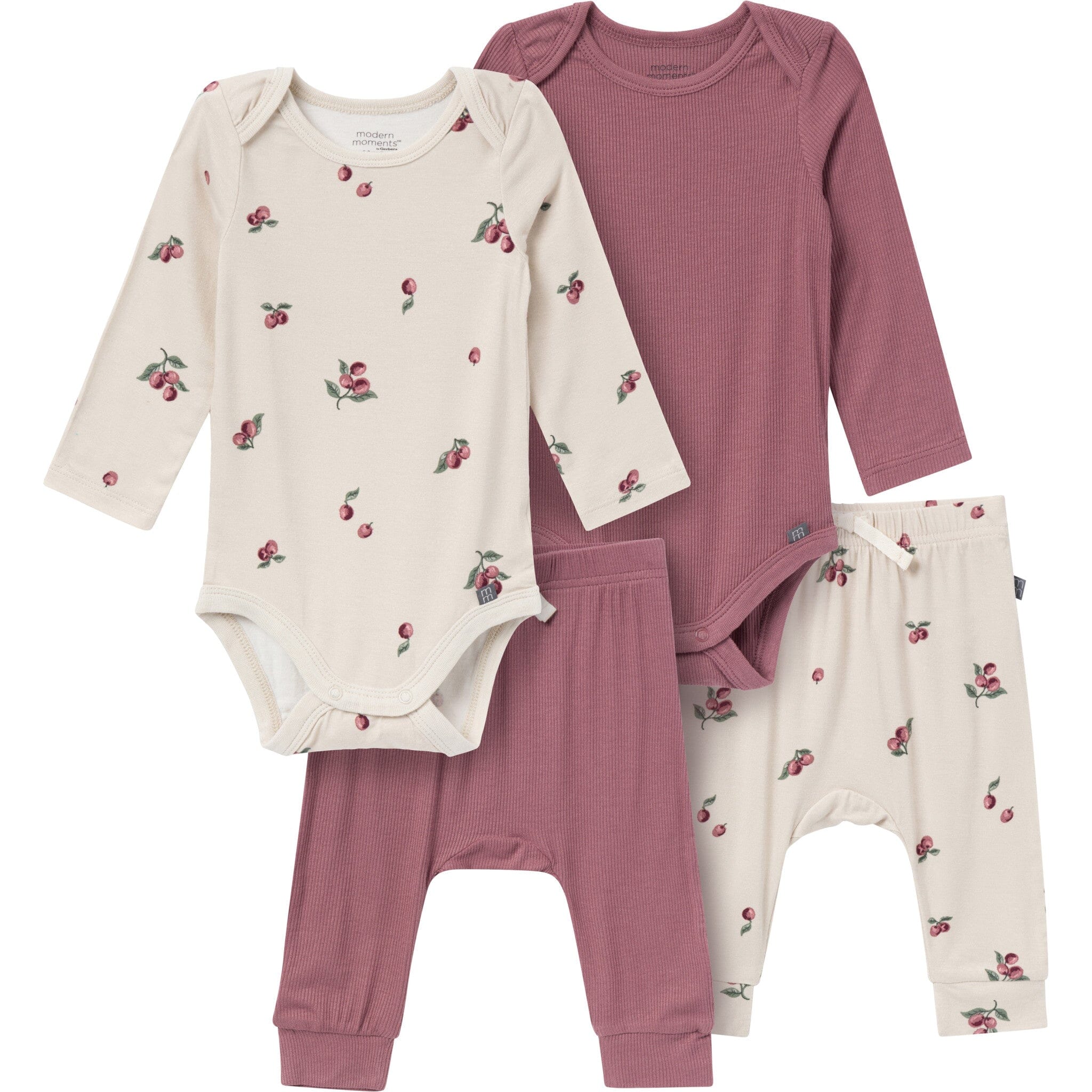 4-Piece Baby Neutral Plums Viscose Bodysuits and Pants Set