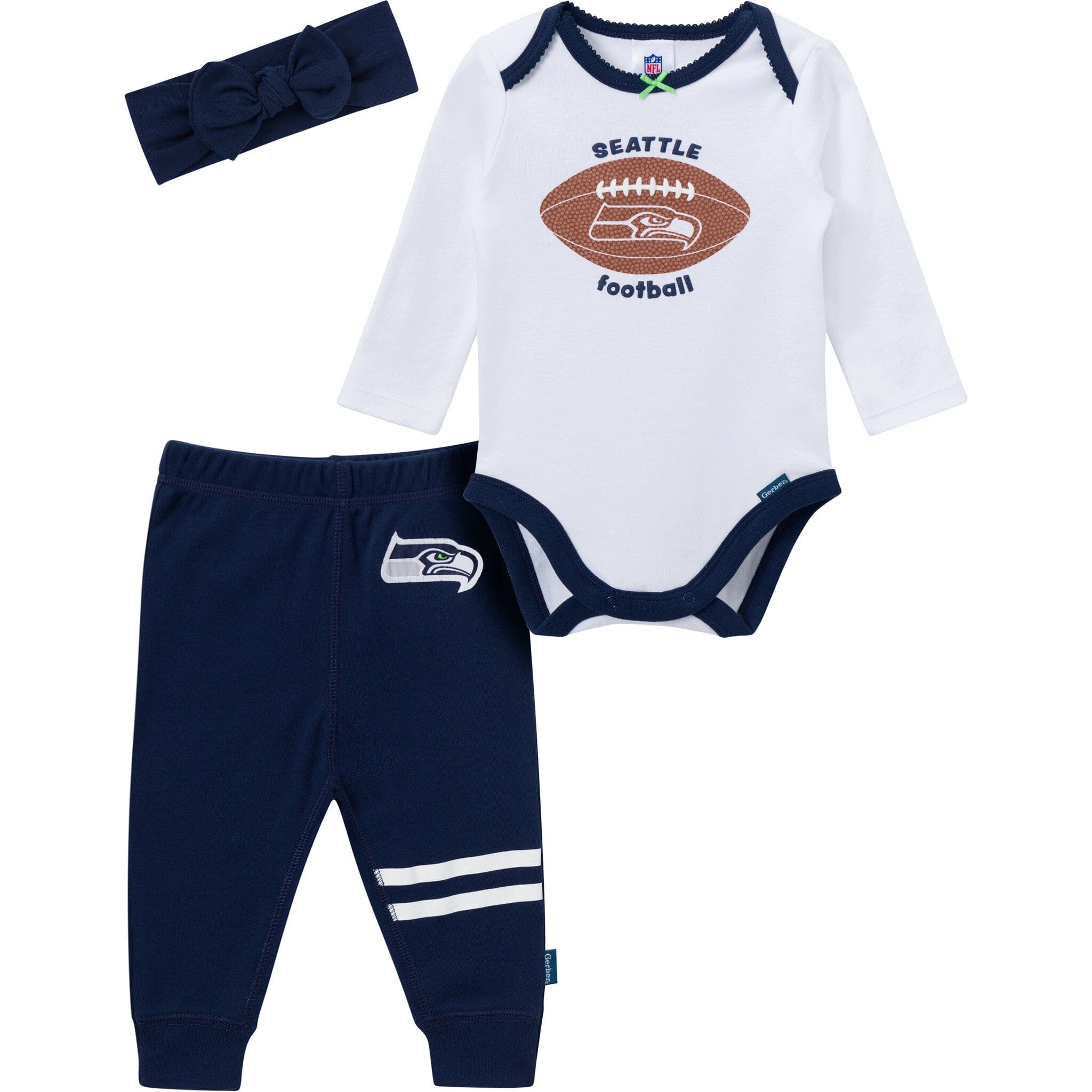 3-Piece Baby Girls Seattle Seahawks Bodysuit, Pants & Headband Set