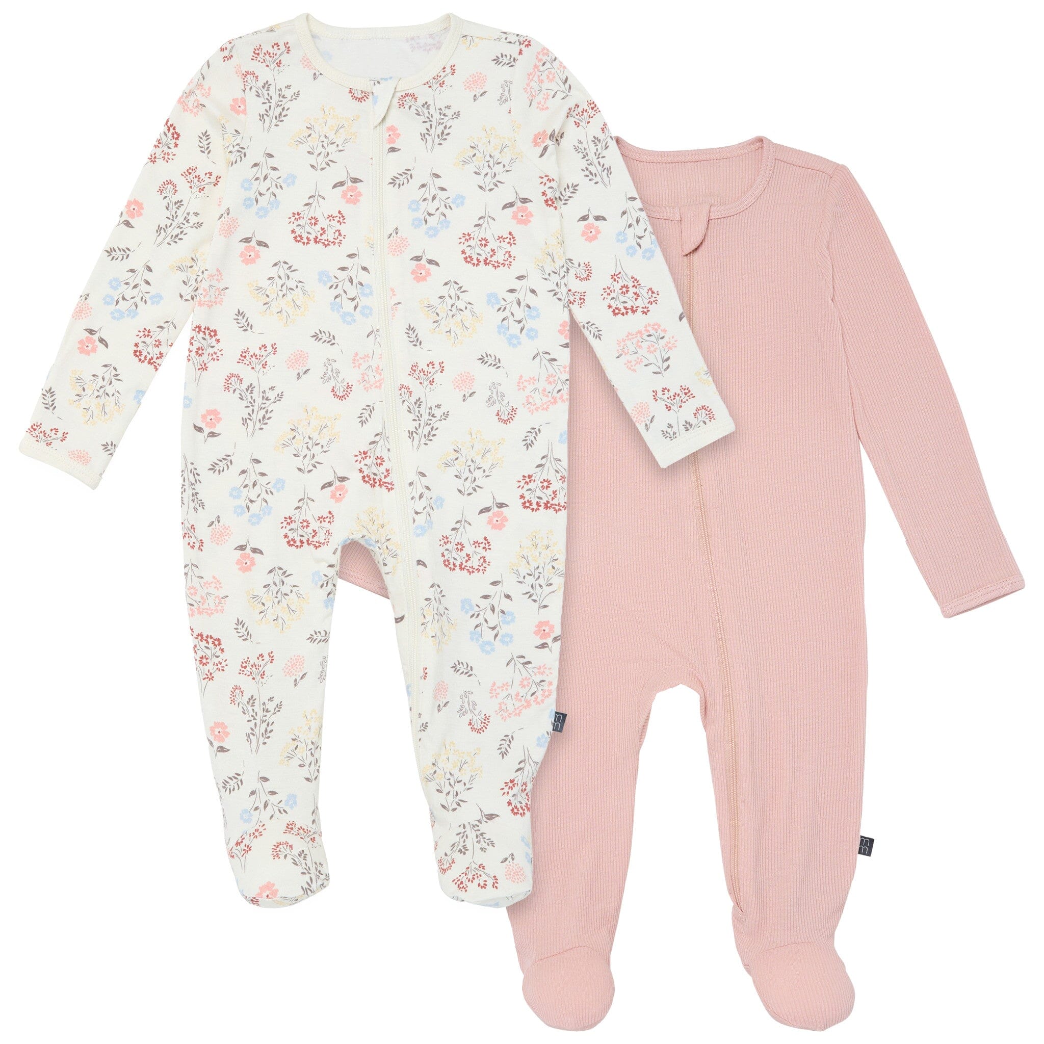 2-Pack Baby Girls Ivory Wildflower Sleep 'N Plays With Mitten Cuffs