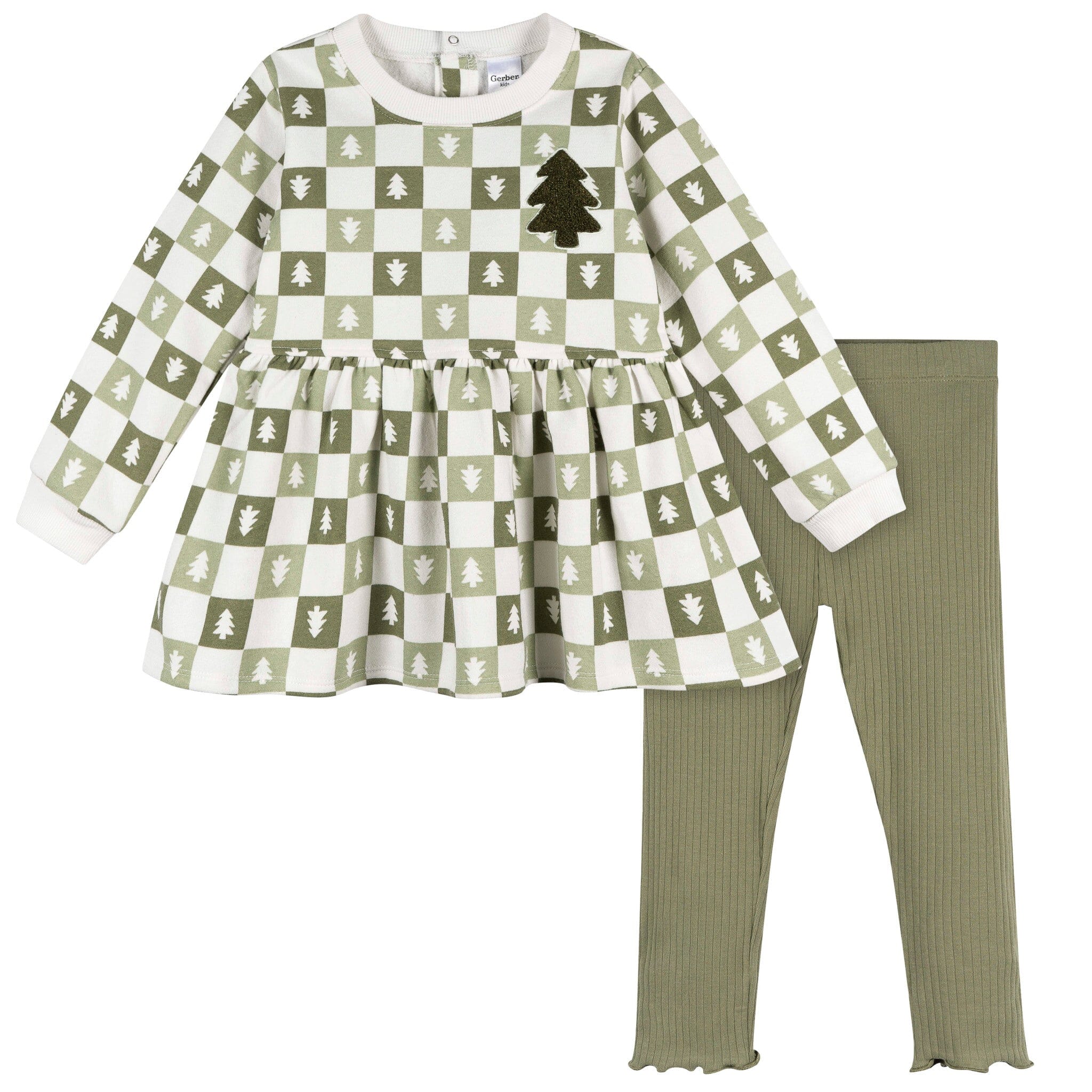 2-Piece Toddler Girls Green Trees Dress and Legging Set