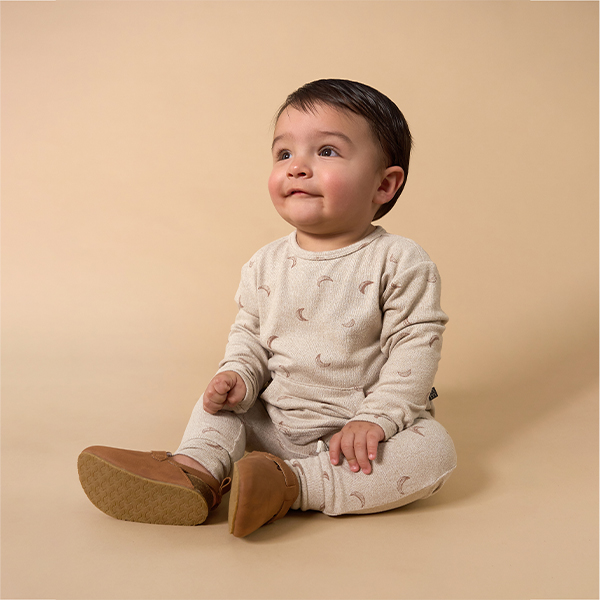 2-Piece Baby Boys Oatmeal Moon Hacci Top and Pants Set