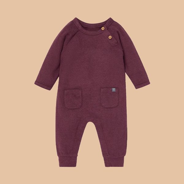 Baby Neutral Burgundy Heather Hacci Long Sleeve Romper