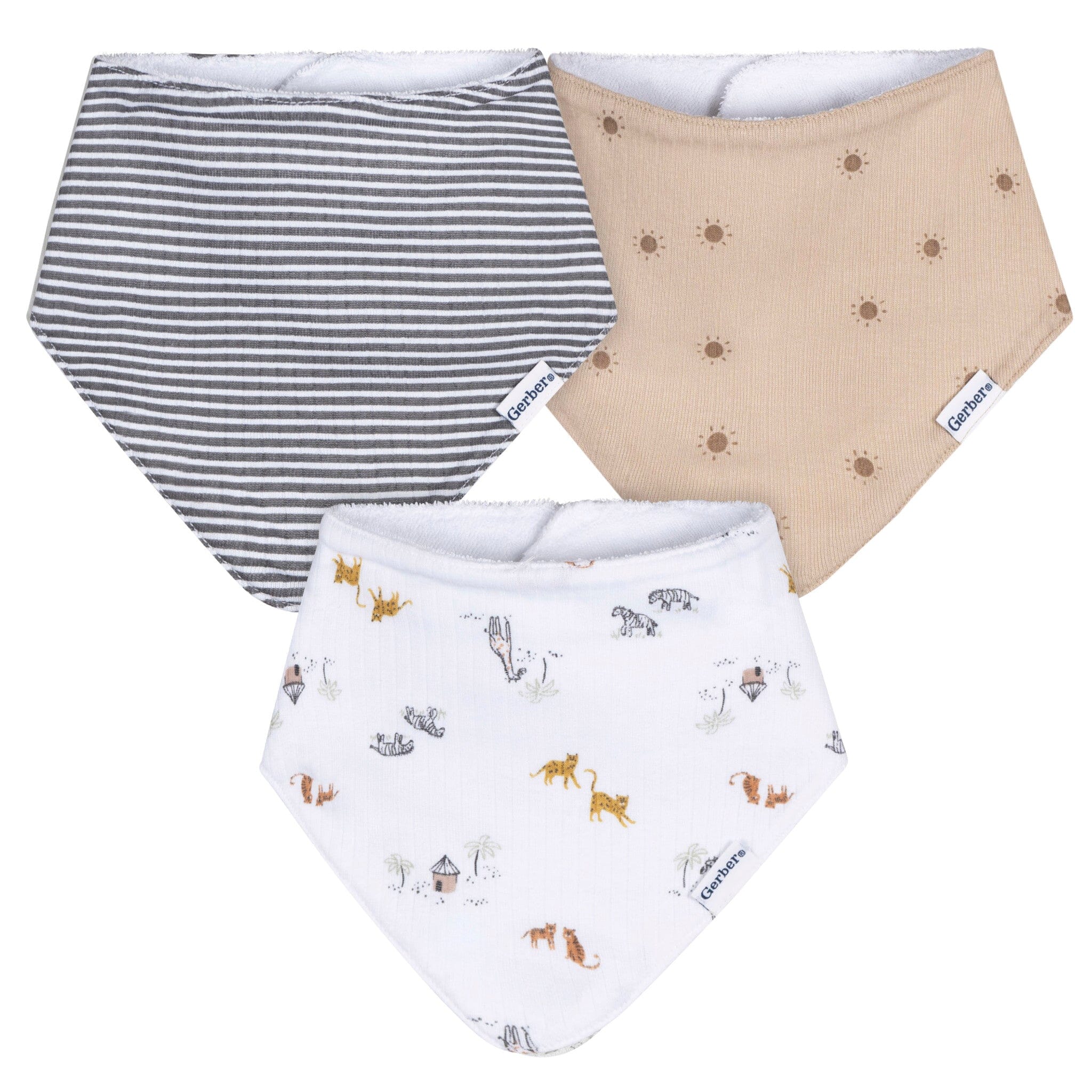 3-Pack Baby Neutral Safari Bandana Bib