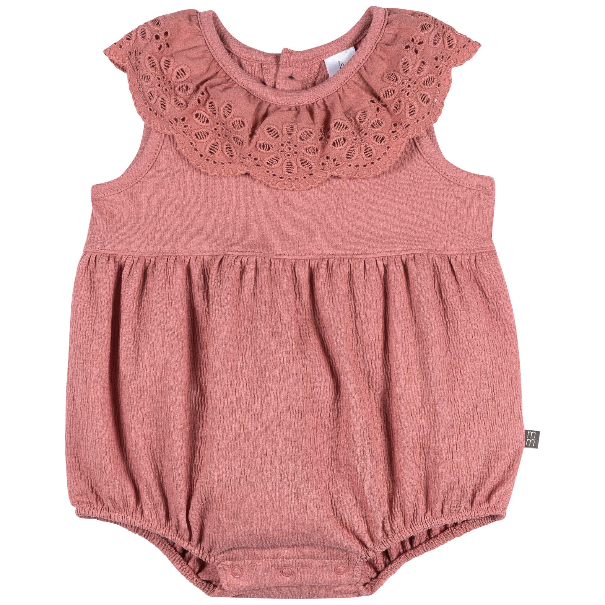 Baby Girls Dusty Rose Lace Ruffle Bubble Romper
