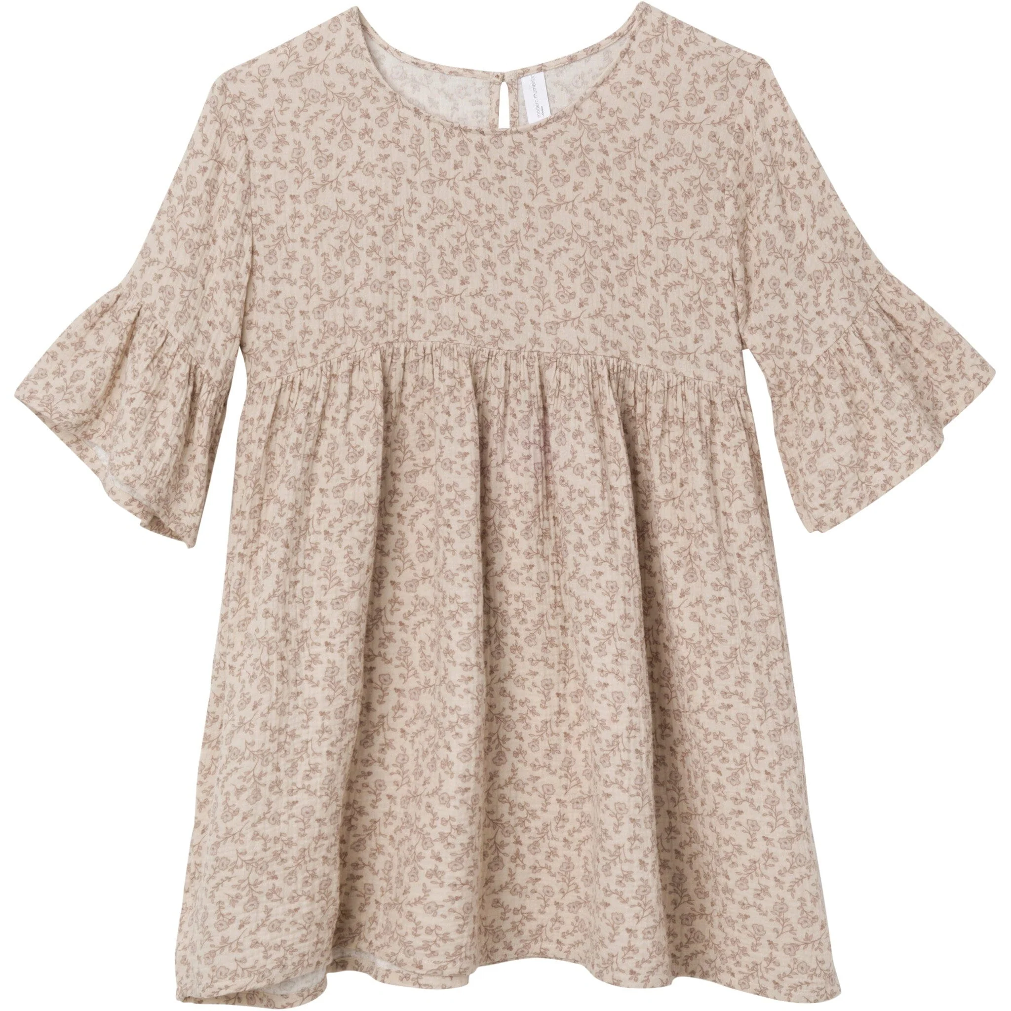 Womens Tan Floral Gauze Dress