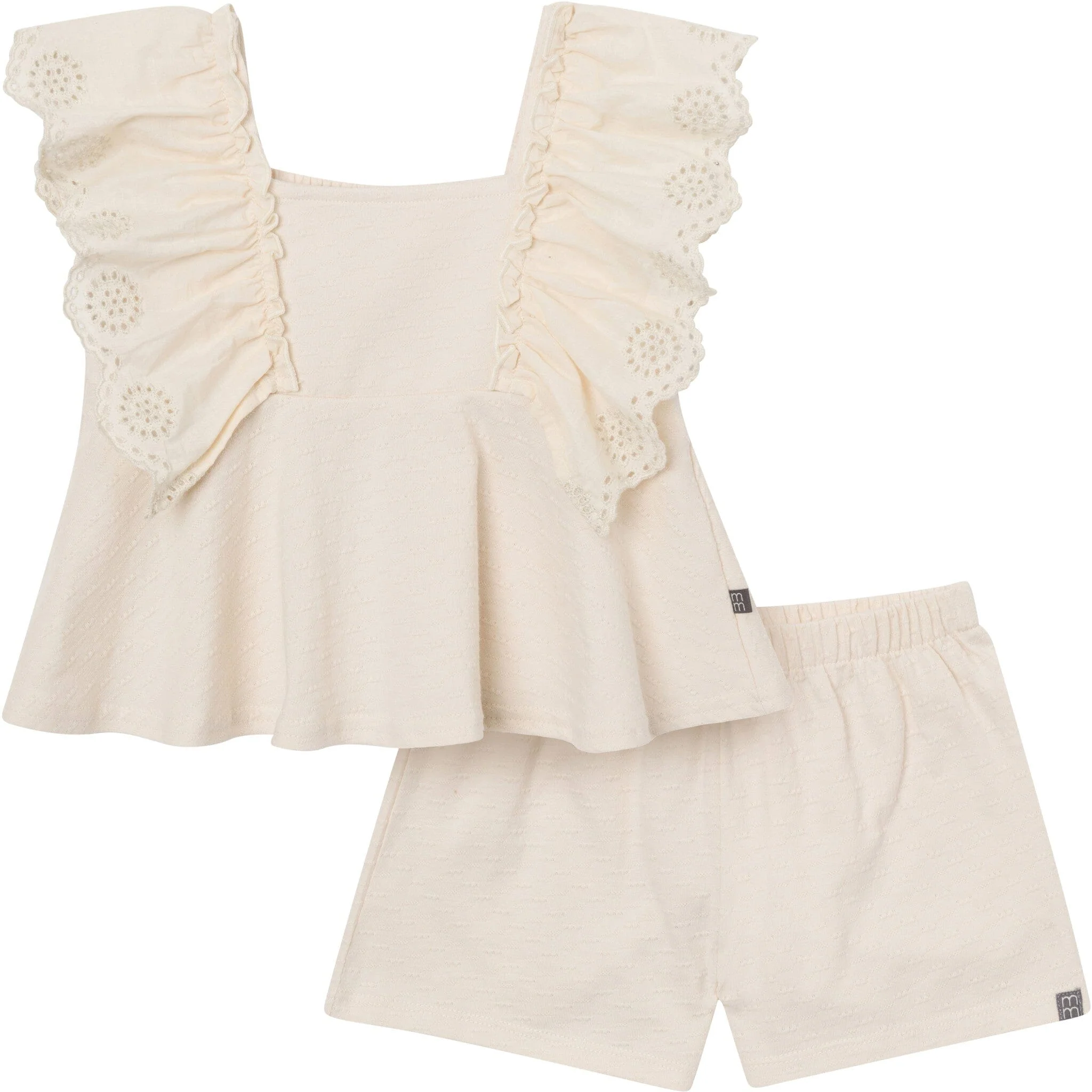 2-Piece Girls Off White Eyelet Top and Shorts Set