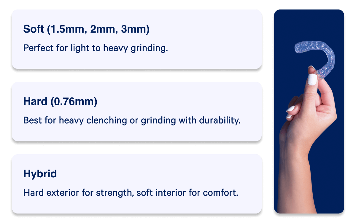 Soft (1.5mm, 2mm, 3mm) | Hard (0.76mm) | Hybrid