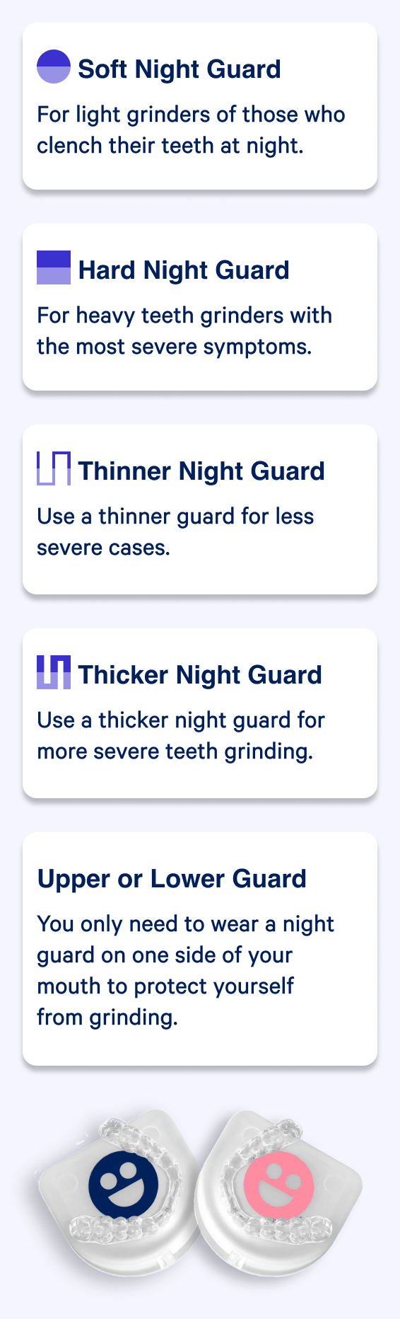 Soft Night Guard | Hard Night Guard | Thinner Night Guard | Thicker Night Guard | Upper or Lower Guard