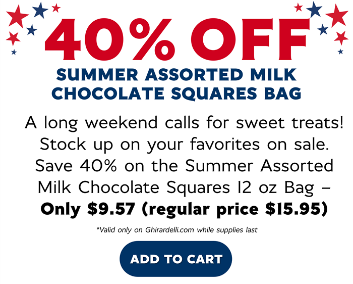 40% Off Summer Assorted Milk Chocolate SQUARES Bag