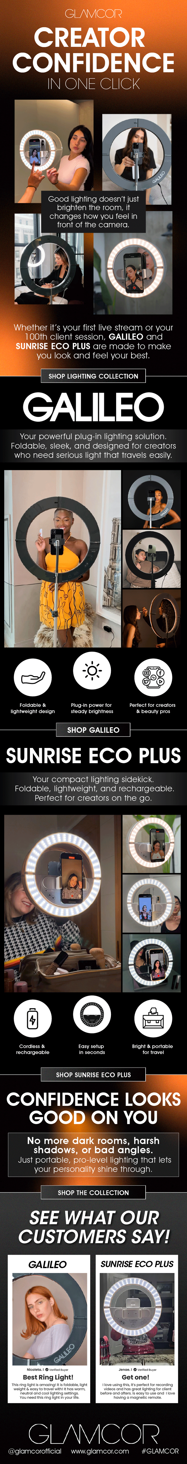 GALILEO & SUNRISE ECO PLUS give you creator-level lighting—at home or on the go.
