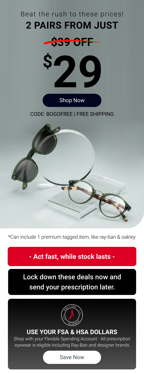 2 pairs starting from $29 | Code: BOGOFREE