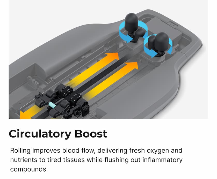 Circulatory Boost | Rolling improves blood flow, delivering fresh oxygen and nutrients to tired tissues while flushing out inflammatory compounds.