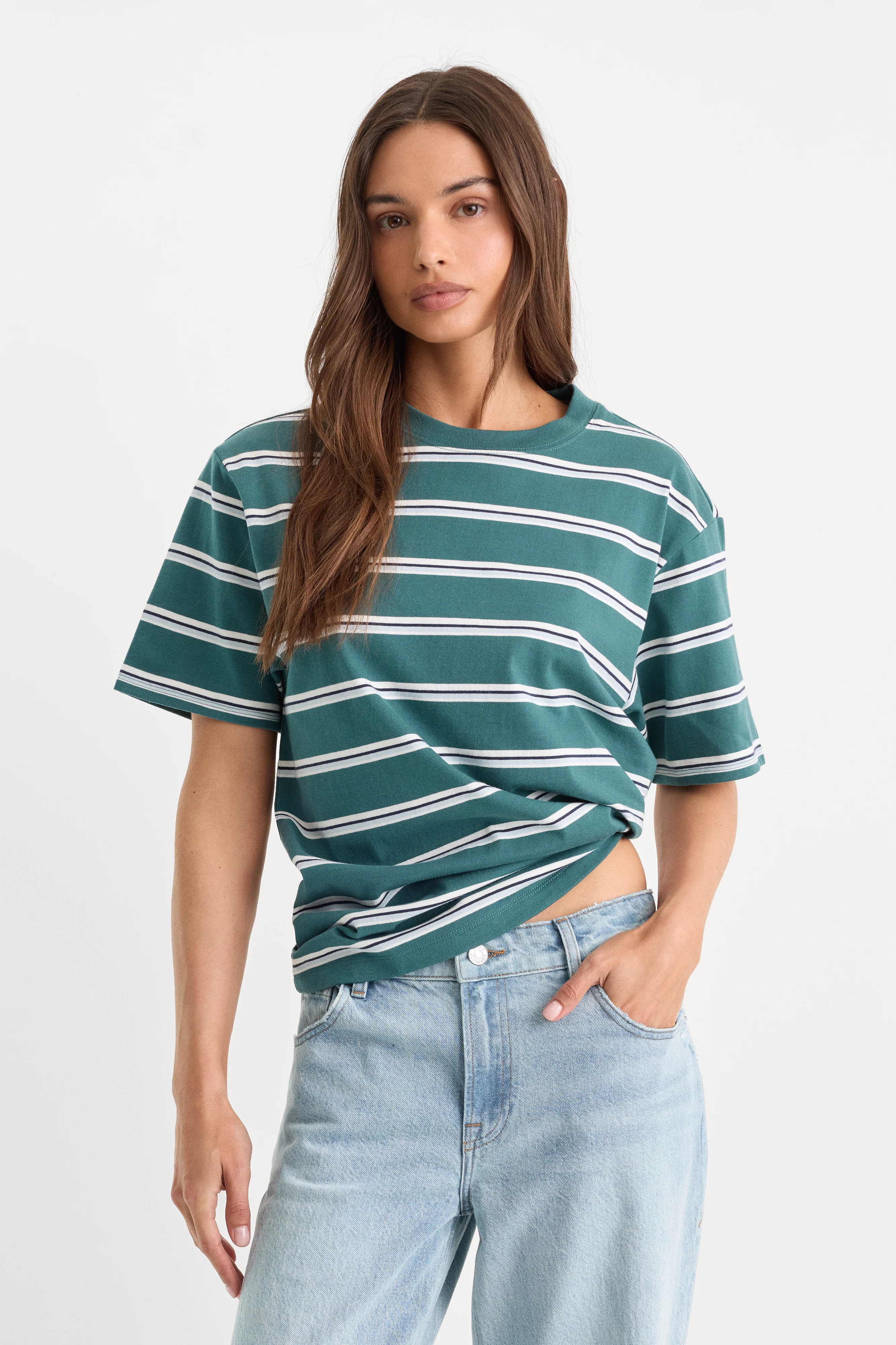Image of THE OVERSIZED TEE | HARBOR STRIPE DEEP TEAL