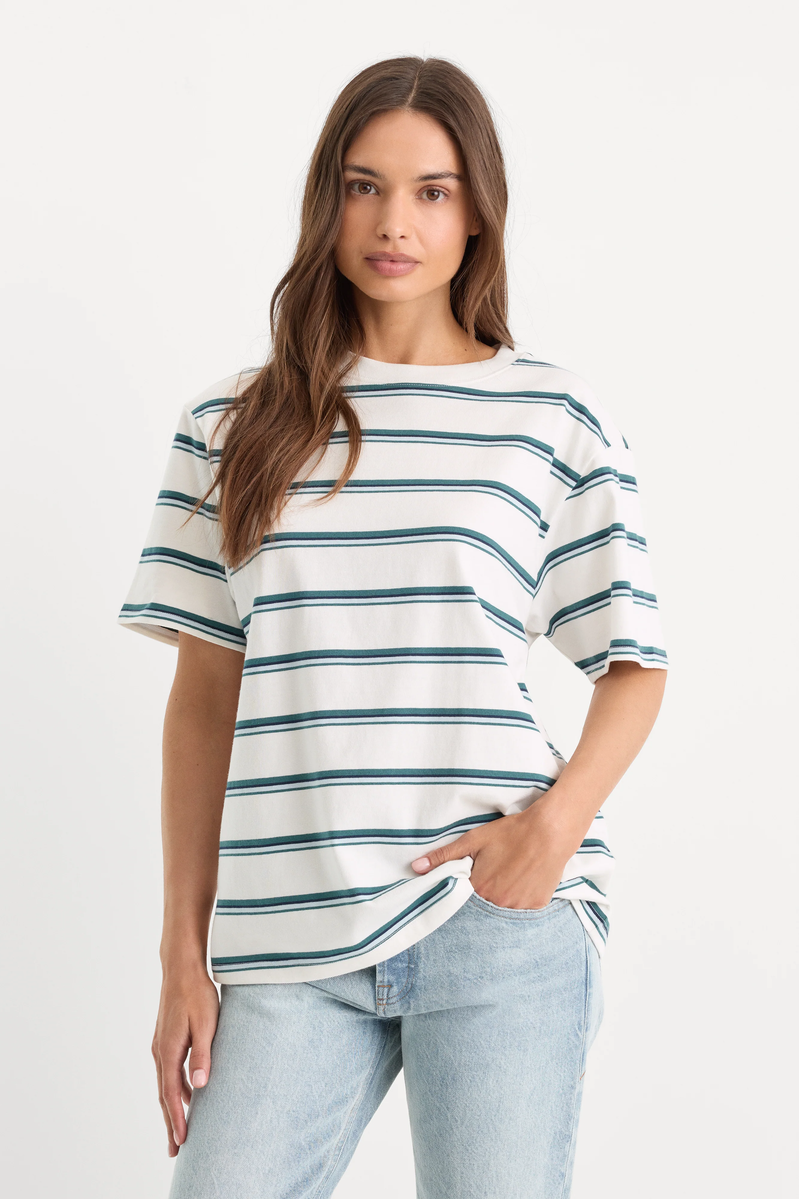 Image of THE OVERSIZED TEE | HARBOR STRIPE CLOUD WHITE