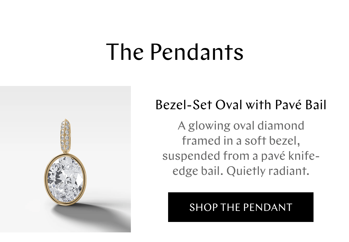 Bezel Set Oval Attachable Diamond Pendant with Pavé 