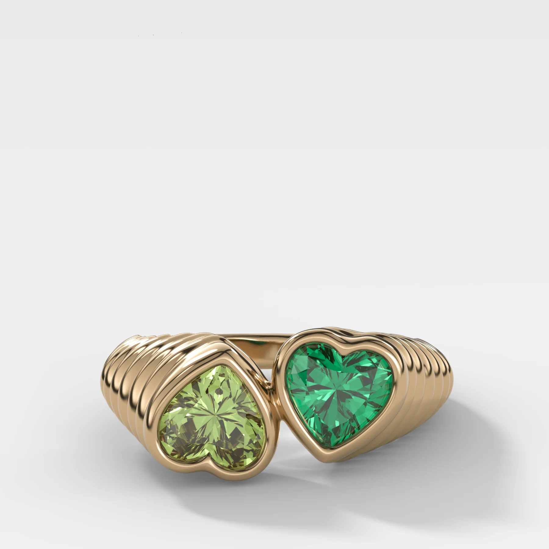 Image of Reverse Bezel Heart Ring with Peridot and Emerald