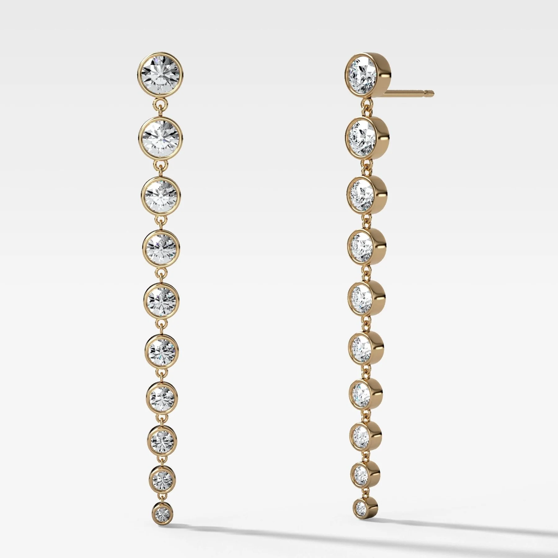 Image of Graduated Bezel Round Diamond Drop Earrings