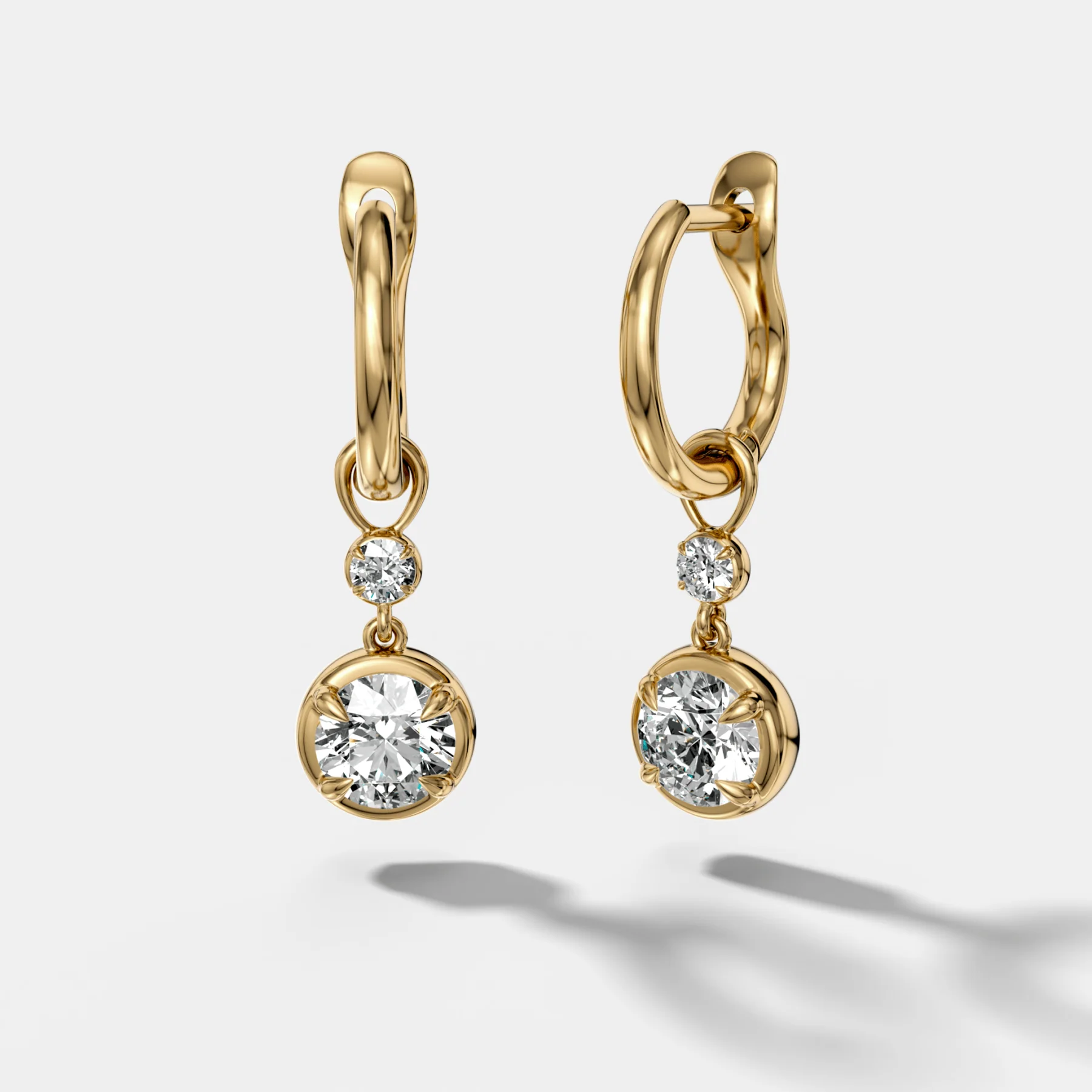 Image of Reversed Mini Tiered Bezel Drop Huggies with Round Cut Diamonds