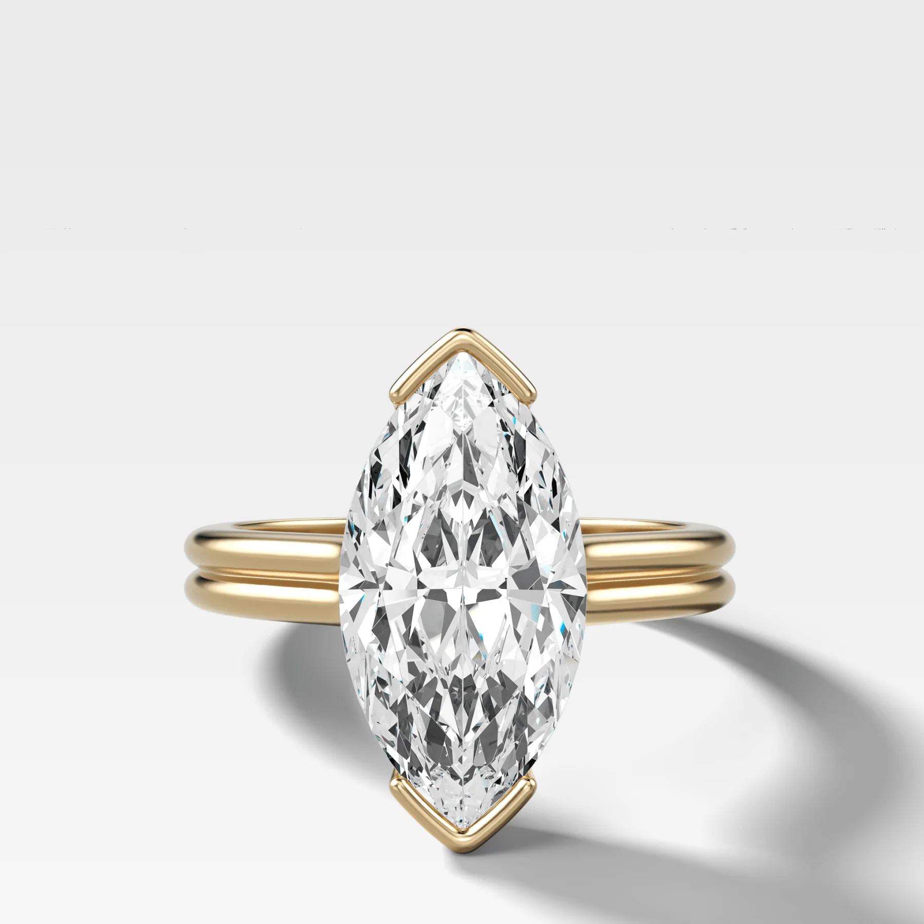 Image of Double Row North South Half Bezel Solitaire Engagement Ring With Marquise Cut Diamond