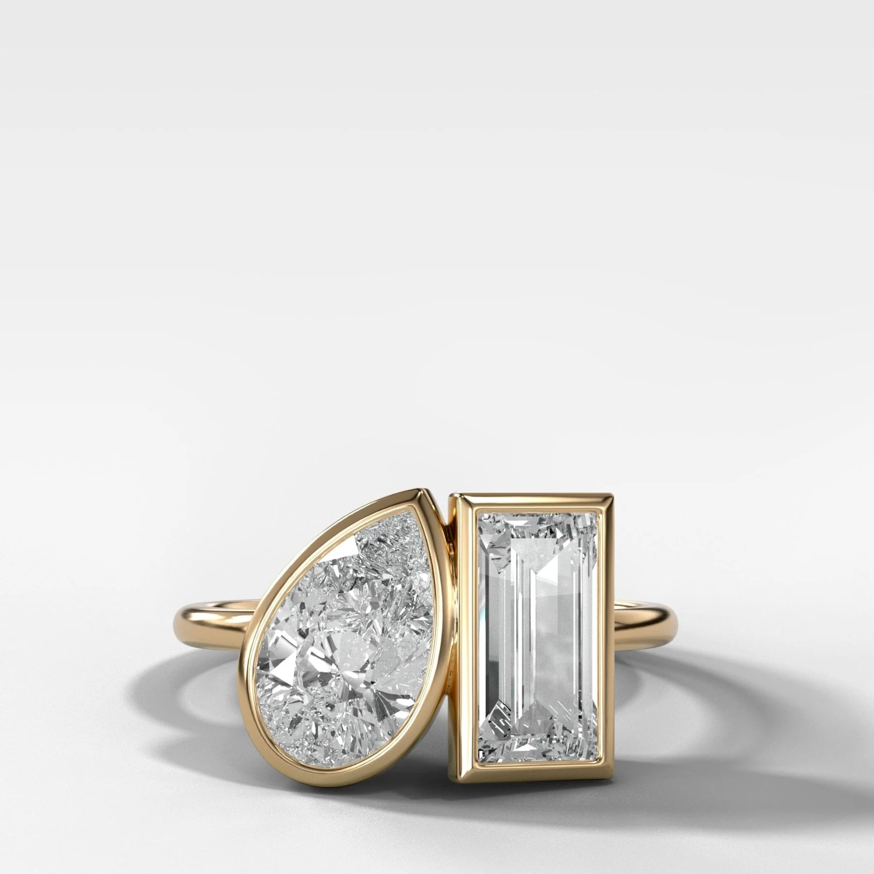 Image of Toi et Moi Bezel Engagement Ring with Pear and Baguette Cuts