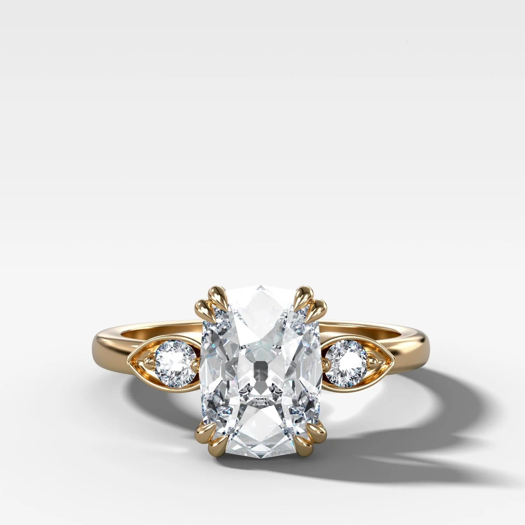 Image of Vintage Ridge Shank Diamond Engagement Ring With Elongated Old Mine Cut Diamond