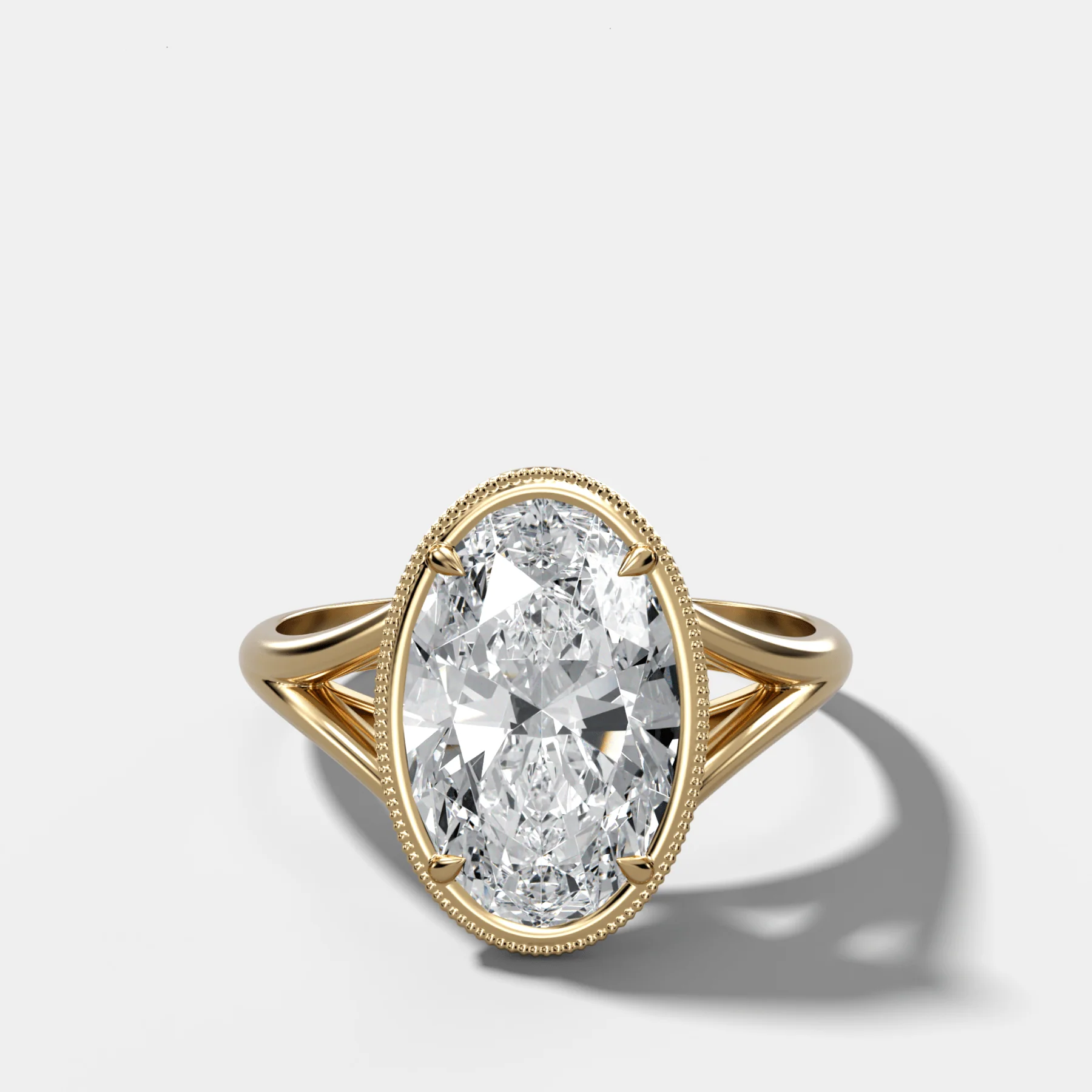 Image of Split Shank Milgrain Bezel Engagement Ring with Oval Cut Diamond