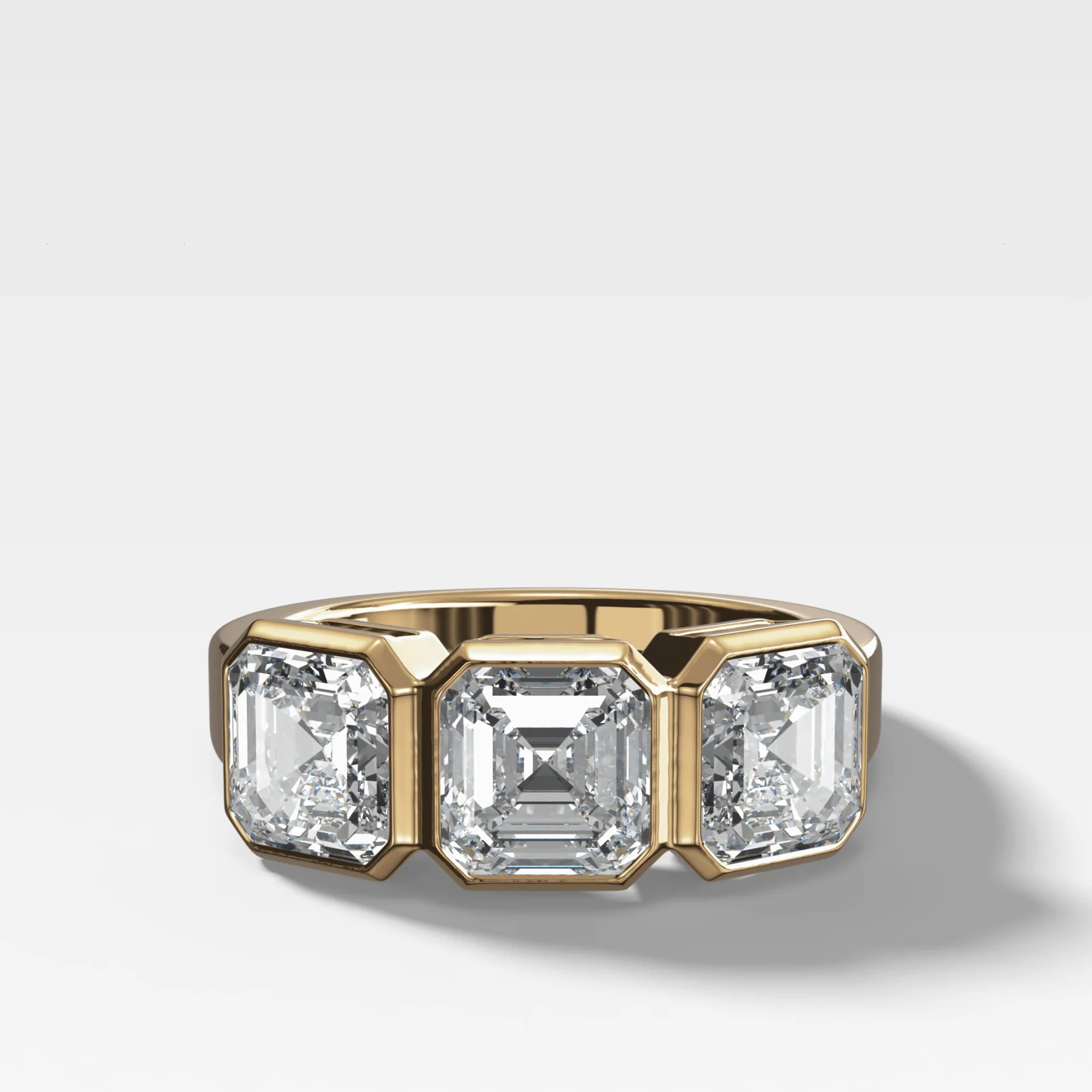 Image of Penumbra Bezel Triad Engagement Ring With Asscher Cut Diamonds