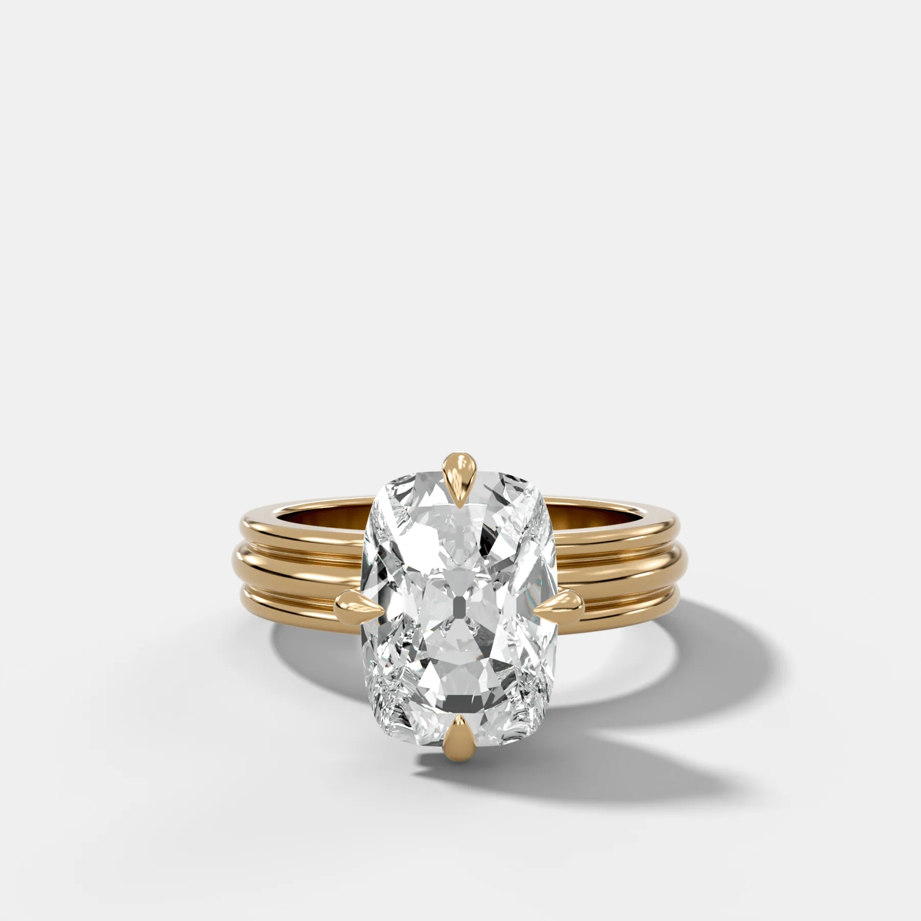 Image of Triple Row Compass Engagement Ring with Old Mine Cut Diamond