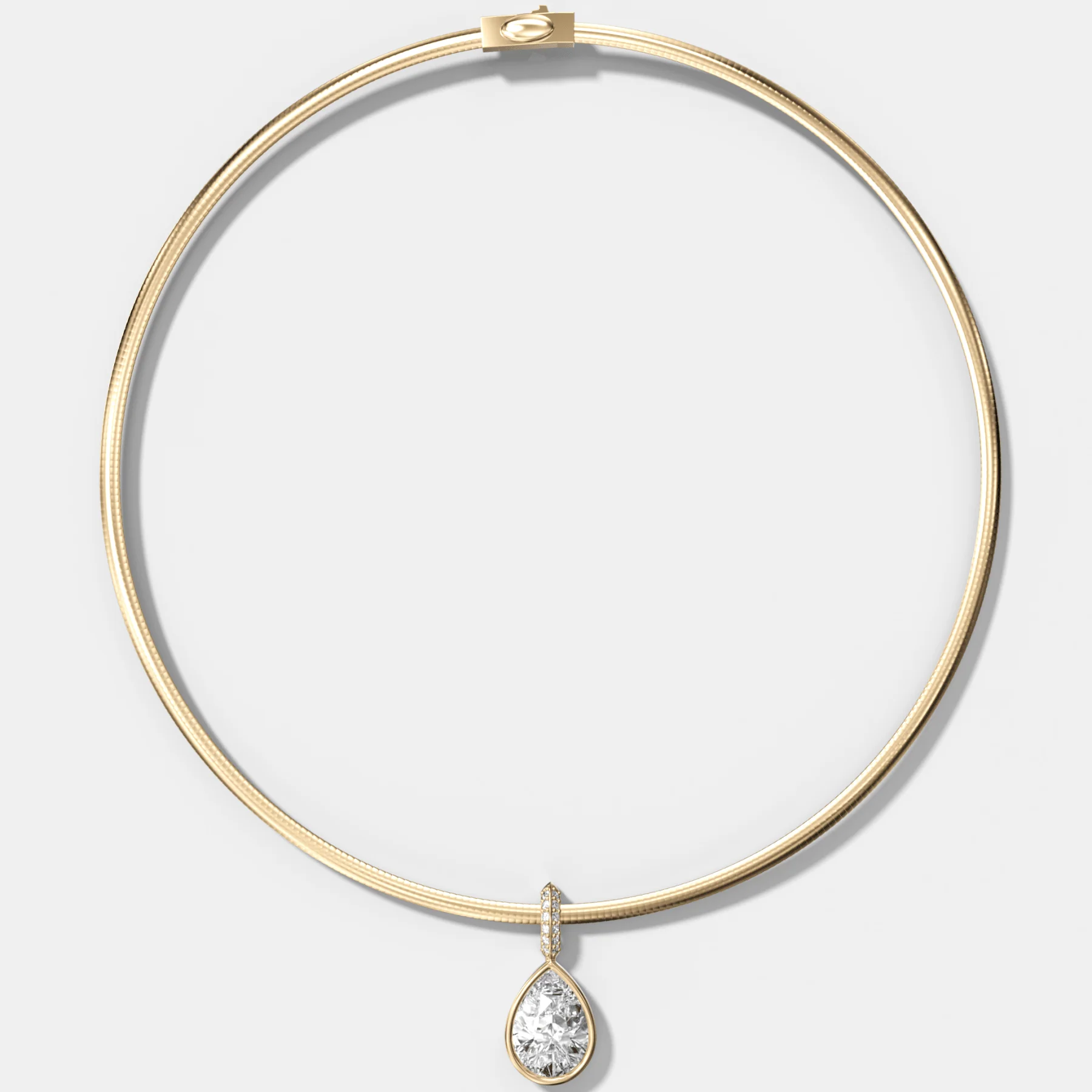 Image of Bezel Set Pear Attachable Diamond Pendant with Pavé Knife Edge Bail With Reversible Omega Chain (3mm)