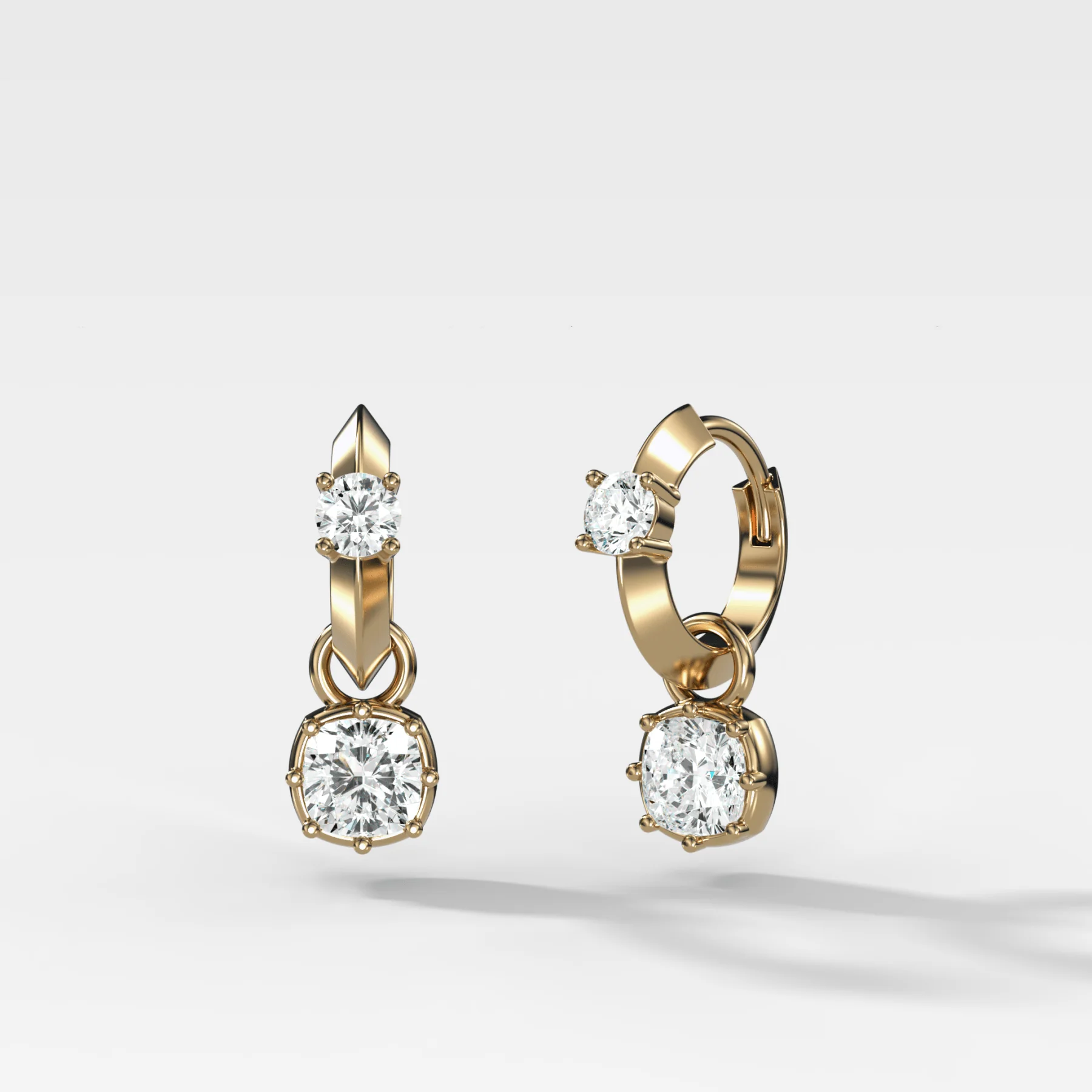 Image of Knife Edge Huggies with Square Cushion Cut Diamonds