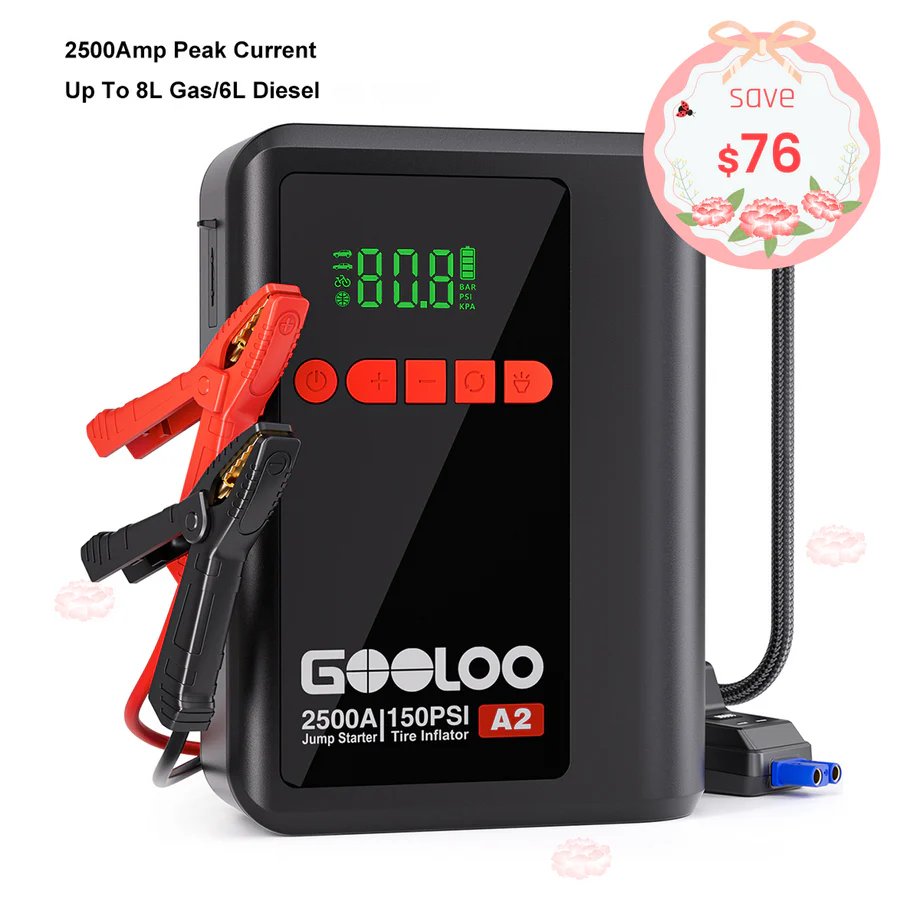 GOOLOO A2 Jump Starter with Air Compressor 2500Amp