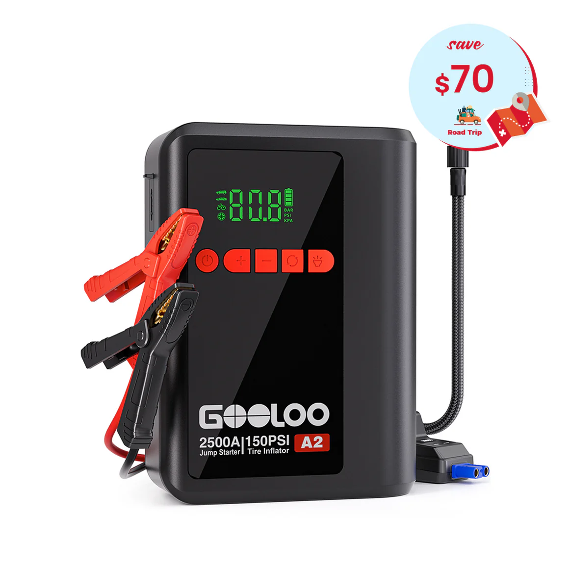 GOOLOO A2 Jump Starter with Air Compressor 2500Amp