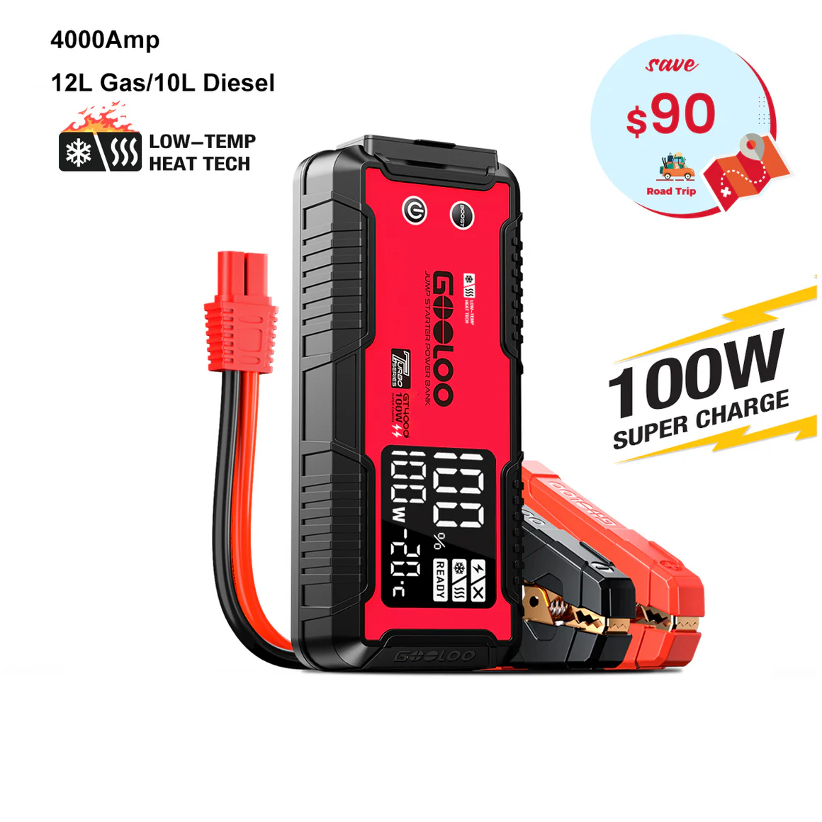 GOOLOO GT4000 Jump Starter 4000Amp 100W Pre-heating Tech