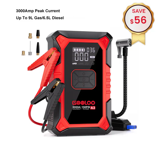 GOOLOO A3 Jump Starter with Air Compressor 3000Amp