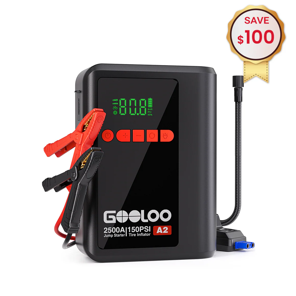 GOOLOO A2 Jump Starter with Air Compressor 2500Amp