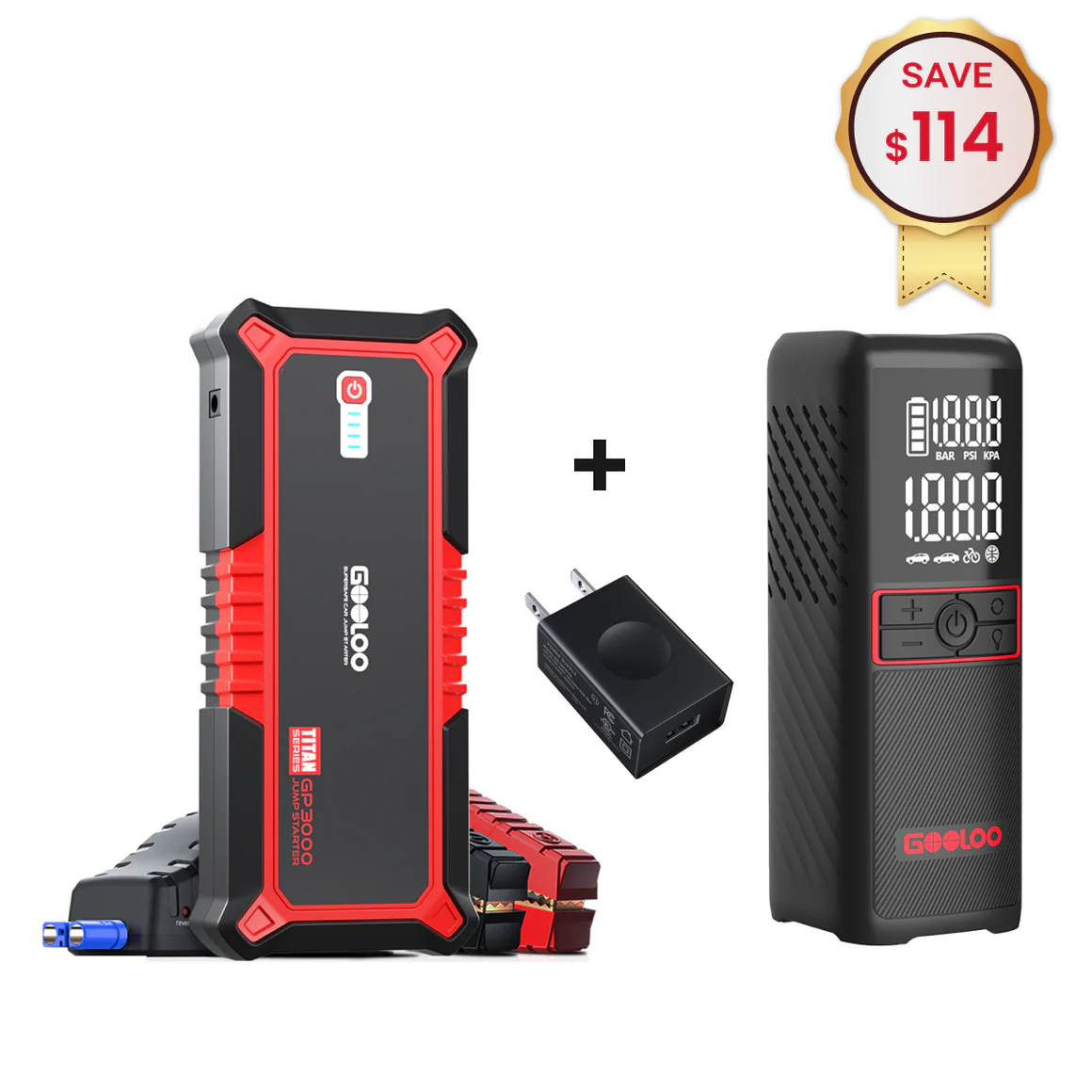 GOOLOO GP3000+GT160 Tire Inflator+15W Wall Charger
