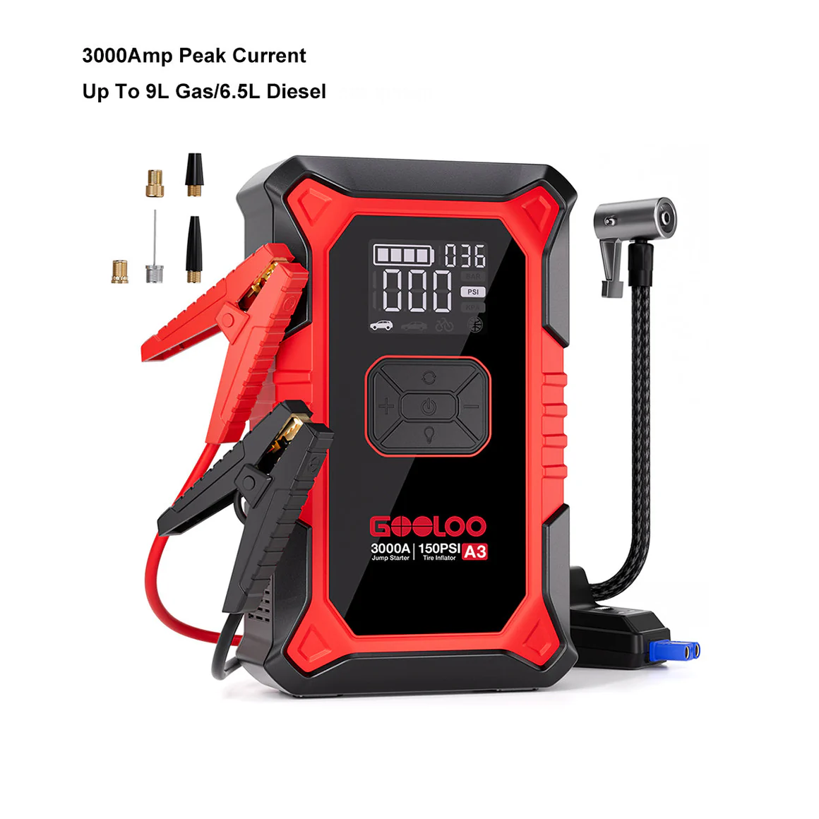 GOOLOO A3 Jump Starter with Air Compressor 3000Amp