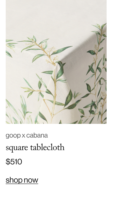 goop x cabana square tablecloth; $510