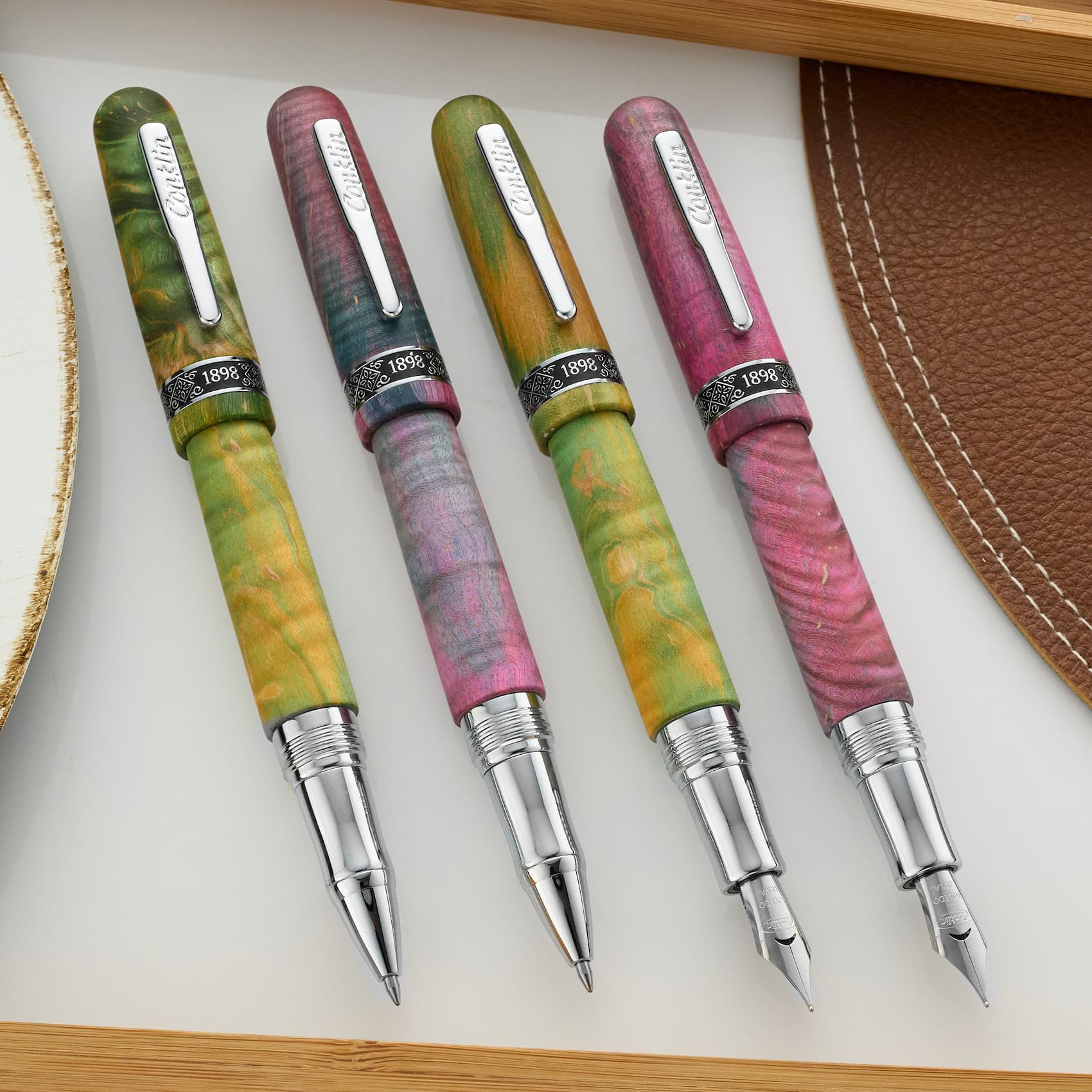 Conklin 1898 Stabilized Wood Pens: Matte Purple/Pink and Matte Green