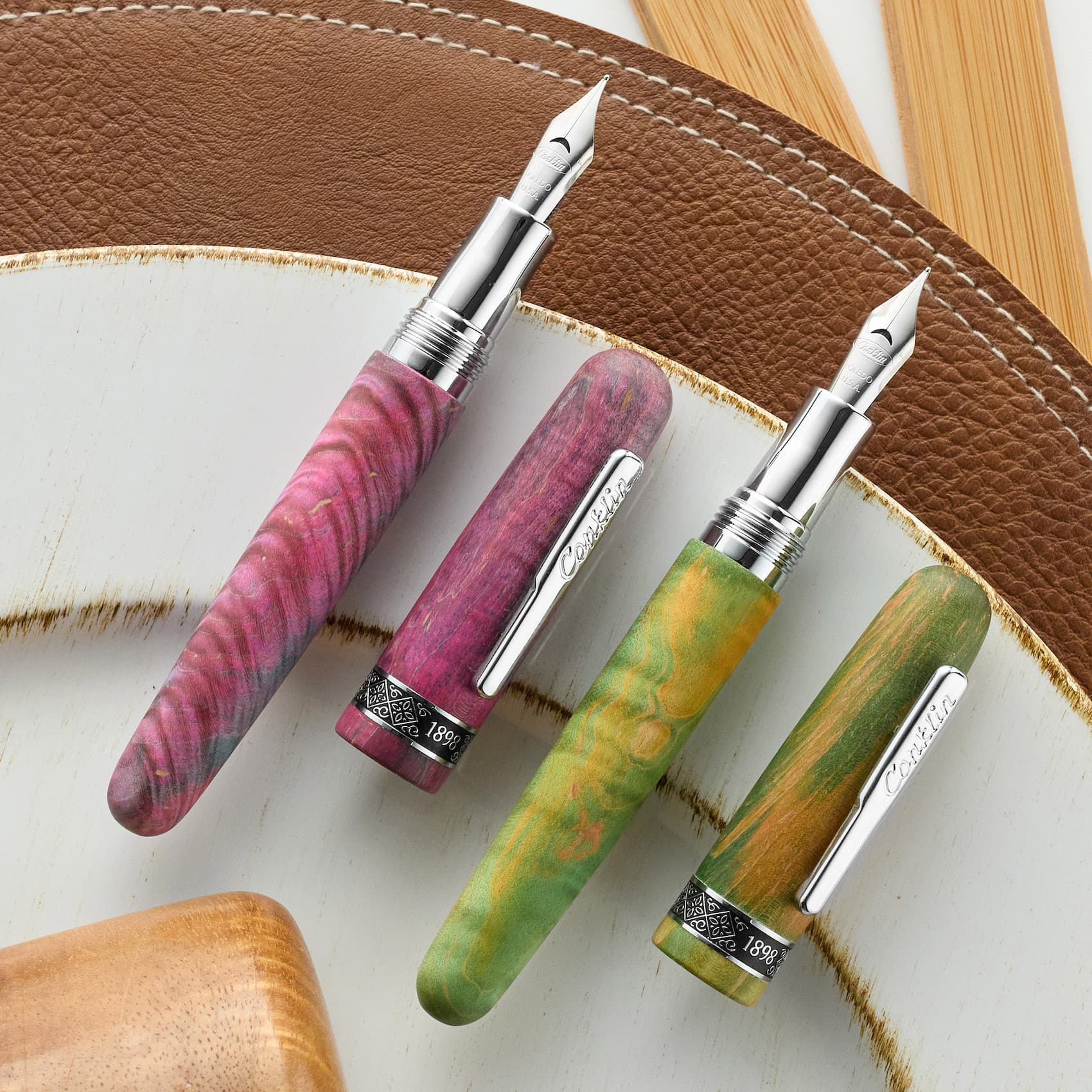 Conklin 1898 Stabilized Wood Pens: Matte Purple/Pink and Matte Green