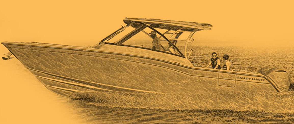 Illustration of a Grady-White Freedom 325 running port side