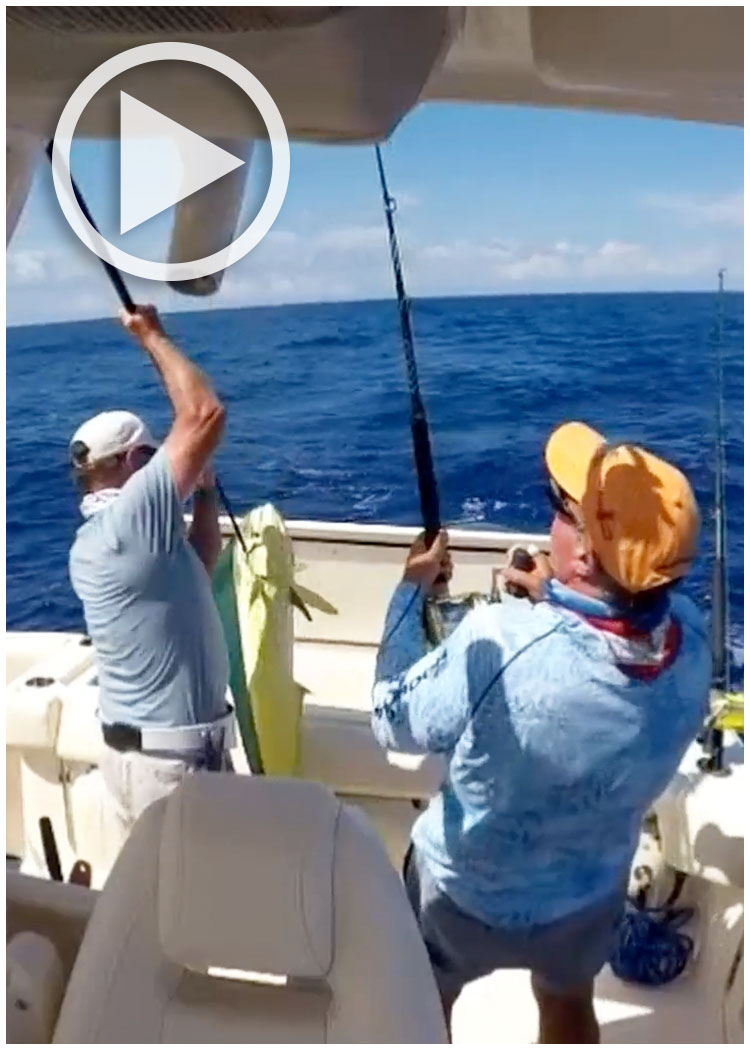 Two men fishing from the cockpit of a Grady-White boat