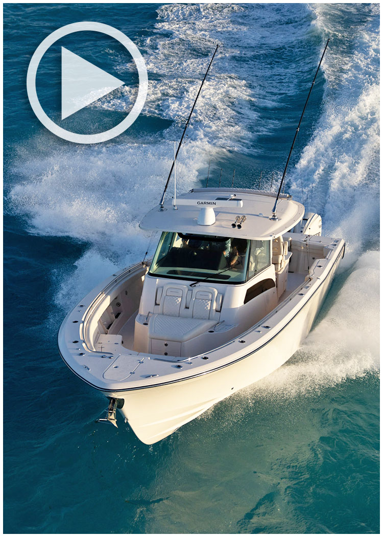 Grady-White Canyon 386 center console boat running bow-on