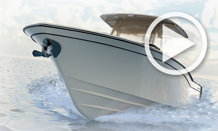 3D rendering of a Grady-White boat focusing on the SeaV2 hull